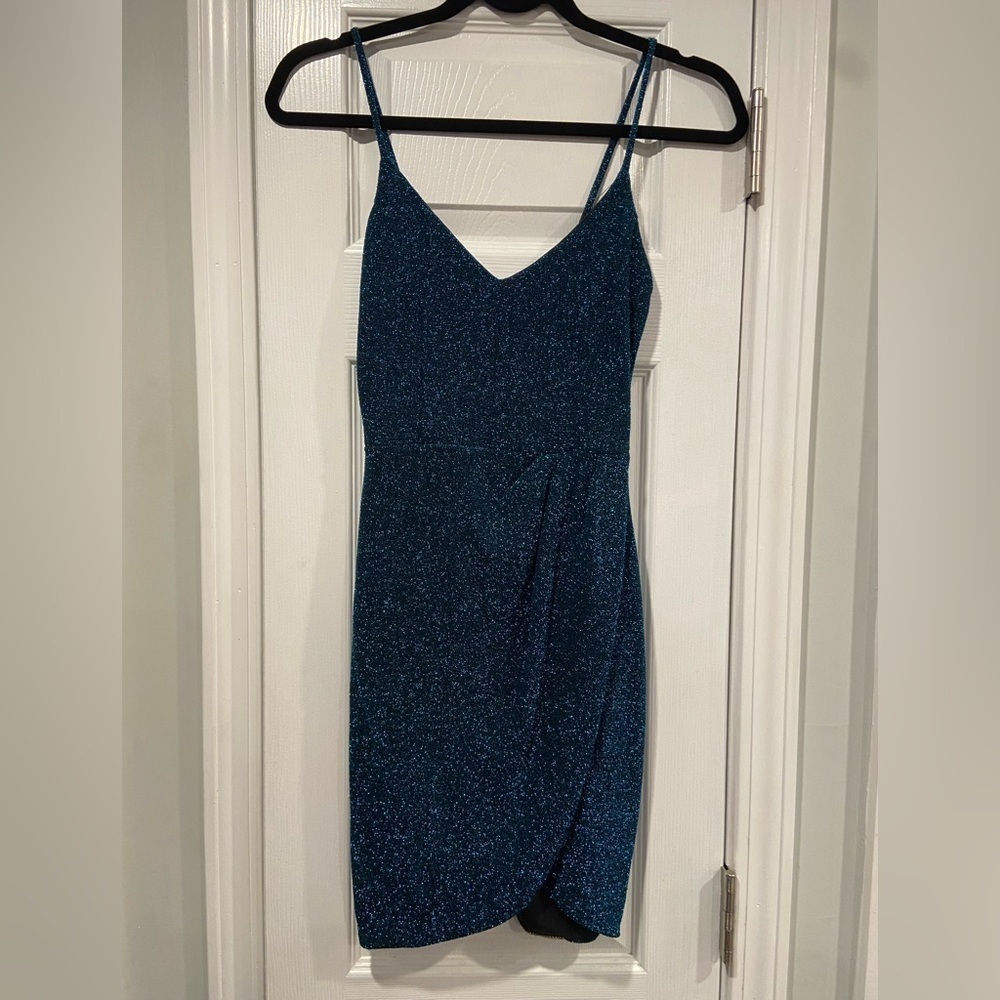 Lulus Size XS Forever Your Girl Metallic Teal Bodycon Dress Thin Strap Stretchy